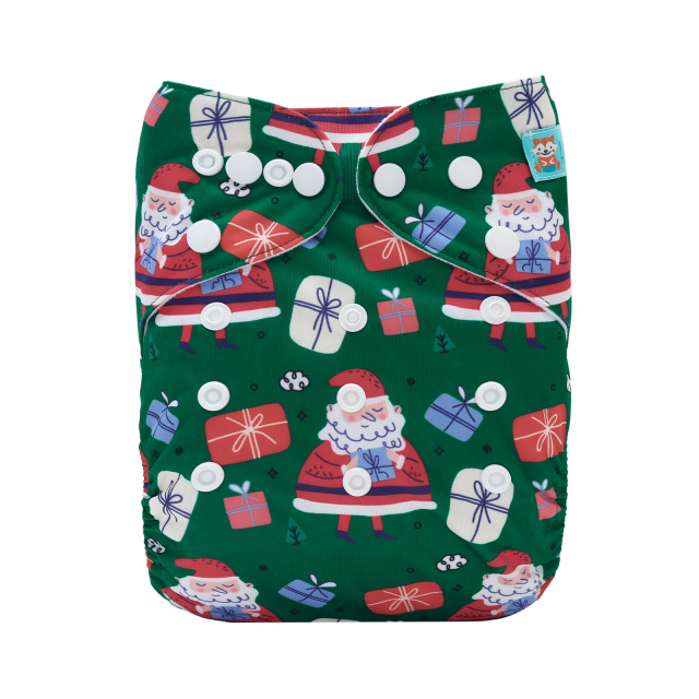 ALVABABY Christmas One Size Positioning Printed Cloth Diaper-Santa Claus(QD93A)