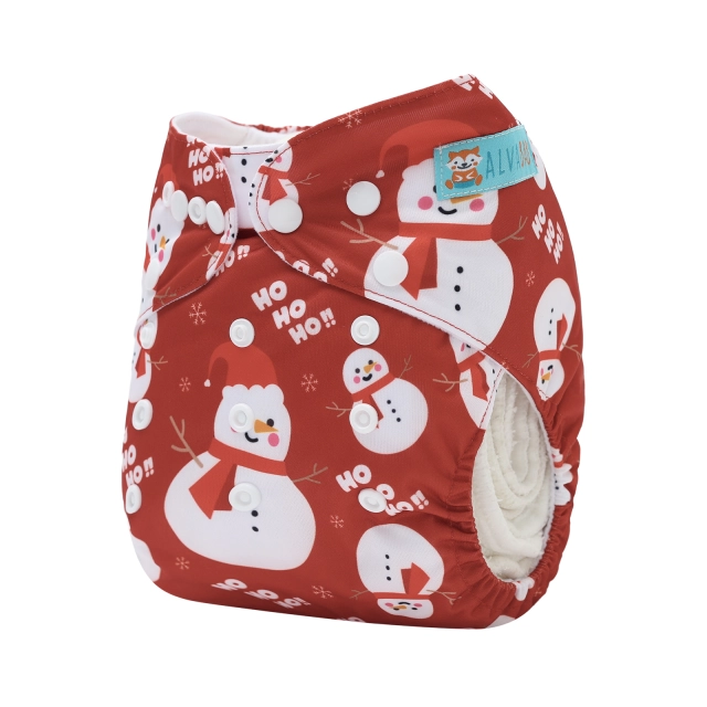 ALVABABY Christmas One Size Positioning Printed Cloth Diaper-Snowman(QD94A)