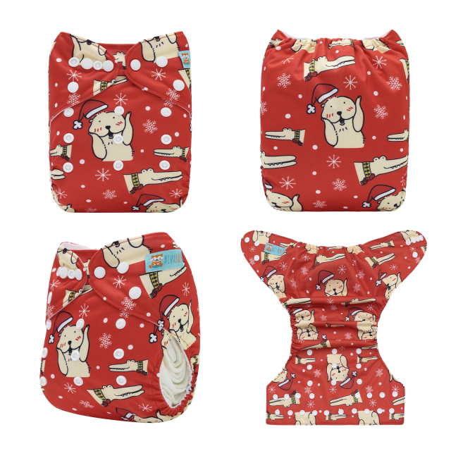 ALVABABY Christmas One Size Positioning Printed Cloth Diaper-(QD95A)