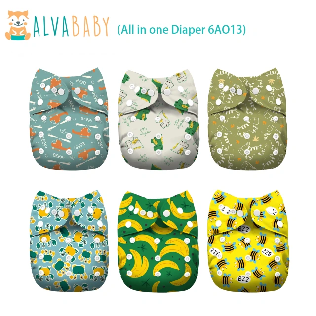 (All Packs)ALVABABY All In One Diaper 6 Packs with Pocket Sewn-in one 4-layer Bamboo blend insert