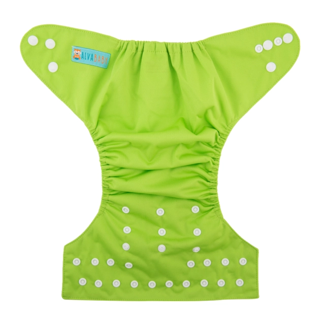 ALVABABY Bamboo Diaper One Size Reusable Cloth Diaper with one 4-layer Bamboo Blend Insert - Green(BB10)