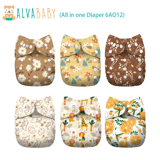 (All Packs)ALVABABY All In One Diaper 6 Packs with Pocket Sewn-in one 4-layer Bamboo blend insert
