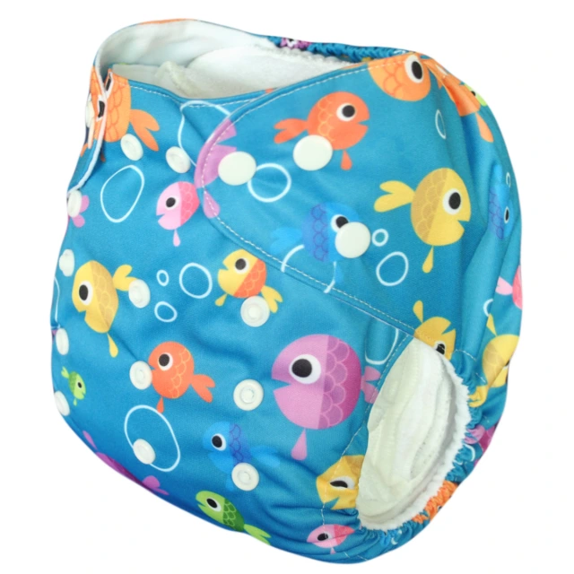 ALVABABY Bamboo Diaper One Size Reusable Cloth Diaper with one 4-layer Bamboo Blend Insert -Fish(BYA28)