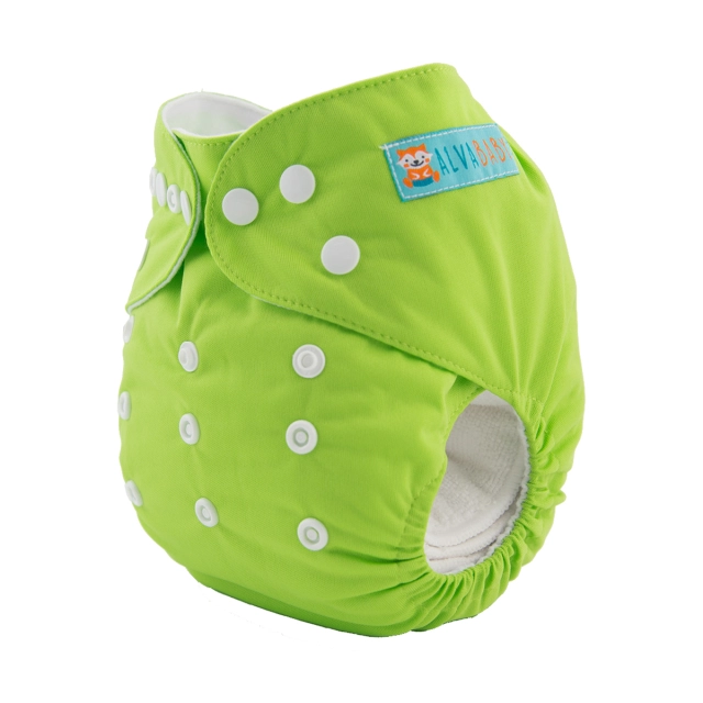 ALVABABY Bamboo Diaper One Size Reusable Cloth Diaper with one 4-layer Bamboo Blend Insert - Green(BB10)