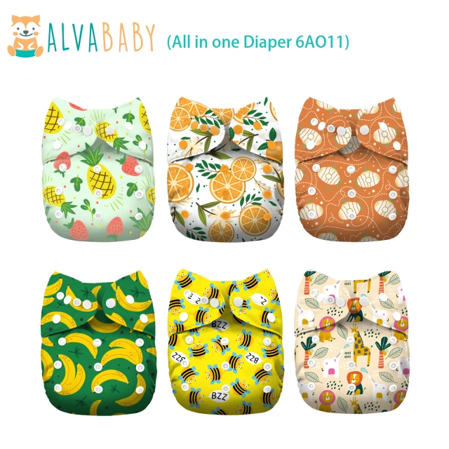 (All Packs)ALVABABY All In One Diaper 6 Packs with Pocket Sewn-in one 4-layer Bamboo blend insert