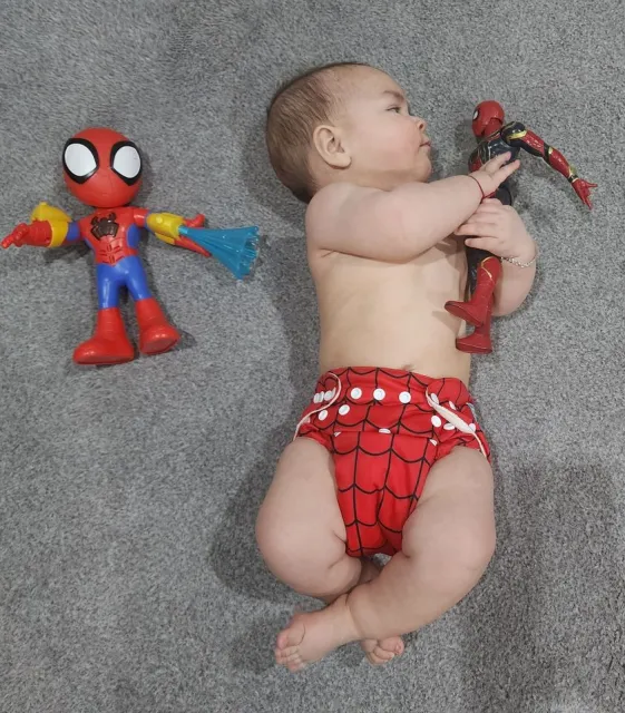 ALVABABY Bamboo Diaper One Size Reusable Cloth Diaper with one 4-layer Bamboo Blend Insert -Spiderman(BN06)