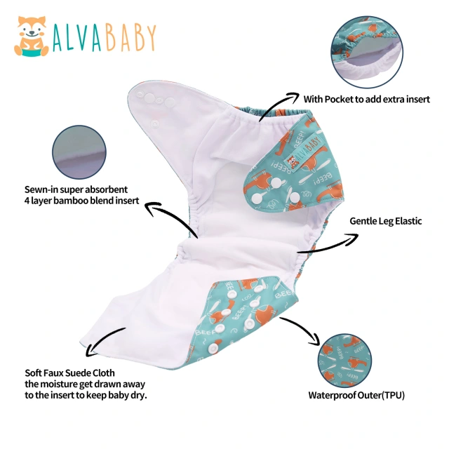 All In One Diaper with Pocket Sewn-in one 4-layer Bamboo blend insert Sailboat(AO-YA126A)
