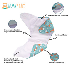 All In One Diaper with Pocket Sewn-in one 4-layer Bamboo blend insert Sailboat(AO-YA126A)