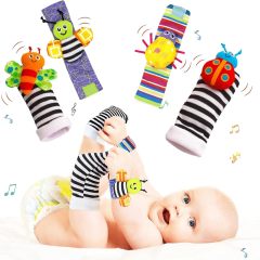Baby Rattle Toys Baby Wrist Rattles and Foot Finders Set - Soft and Safe Sensory Toys for Newborns and Infants