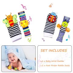 Baby Rattle Toys Baby Wrist Rattles and Foot Finders Set - Soft and Safe Sensory Toys for Newborns and Infants