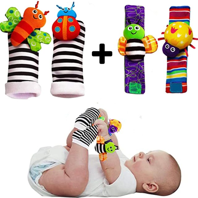 Baby Rattle Toys Baby Wrist Rattles and Foot Finders Set - Soft and Safe Sensory Toys for Newborns and Infants