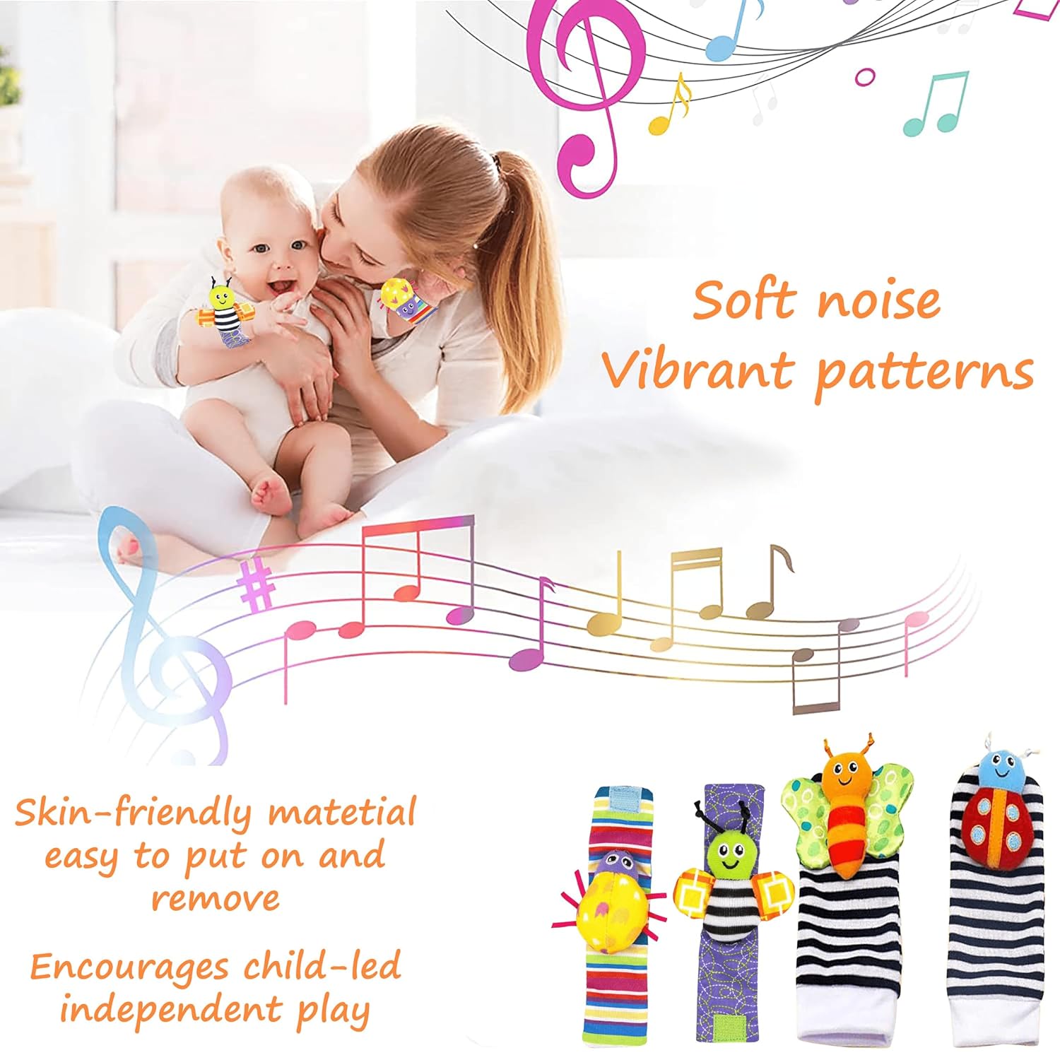 Baby Rattle Toys Baby Wrist Rattles and Foot Finders Set - Soft and Safe Sensory Toys for Newborns and Infants