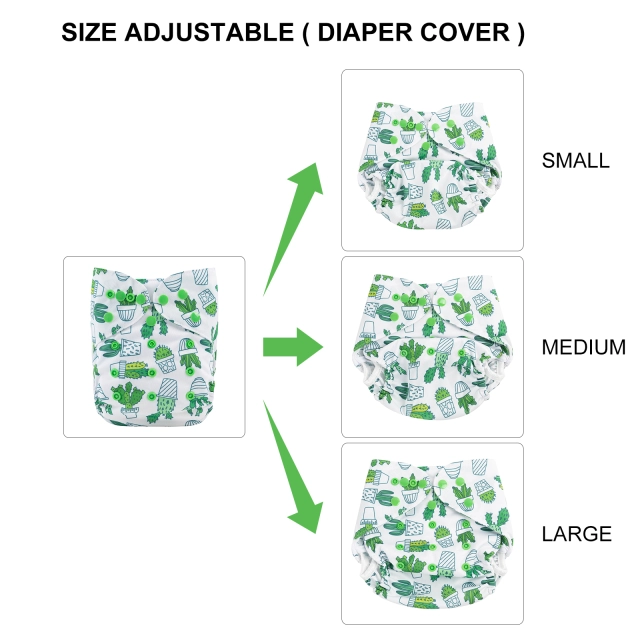 Reusable Cloth Diaper Cover with Snap Closure Cloth Diaper Shell for Prefold Flat or Fitted Diaper Inserts-Green(DC-B10)
