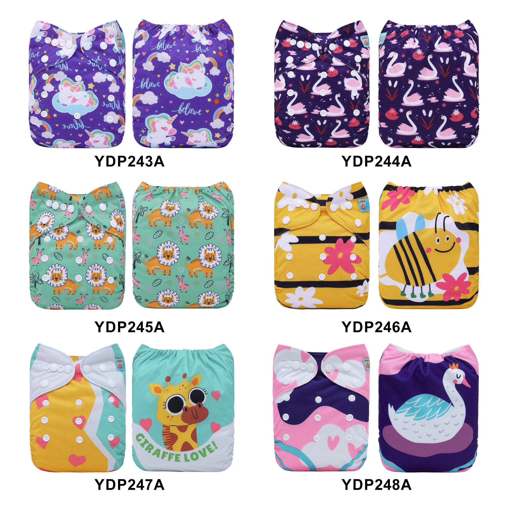 (Multi-packs) 20PCS One Size Positioning Printed Diapers With 20 Inserts