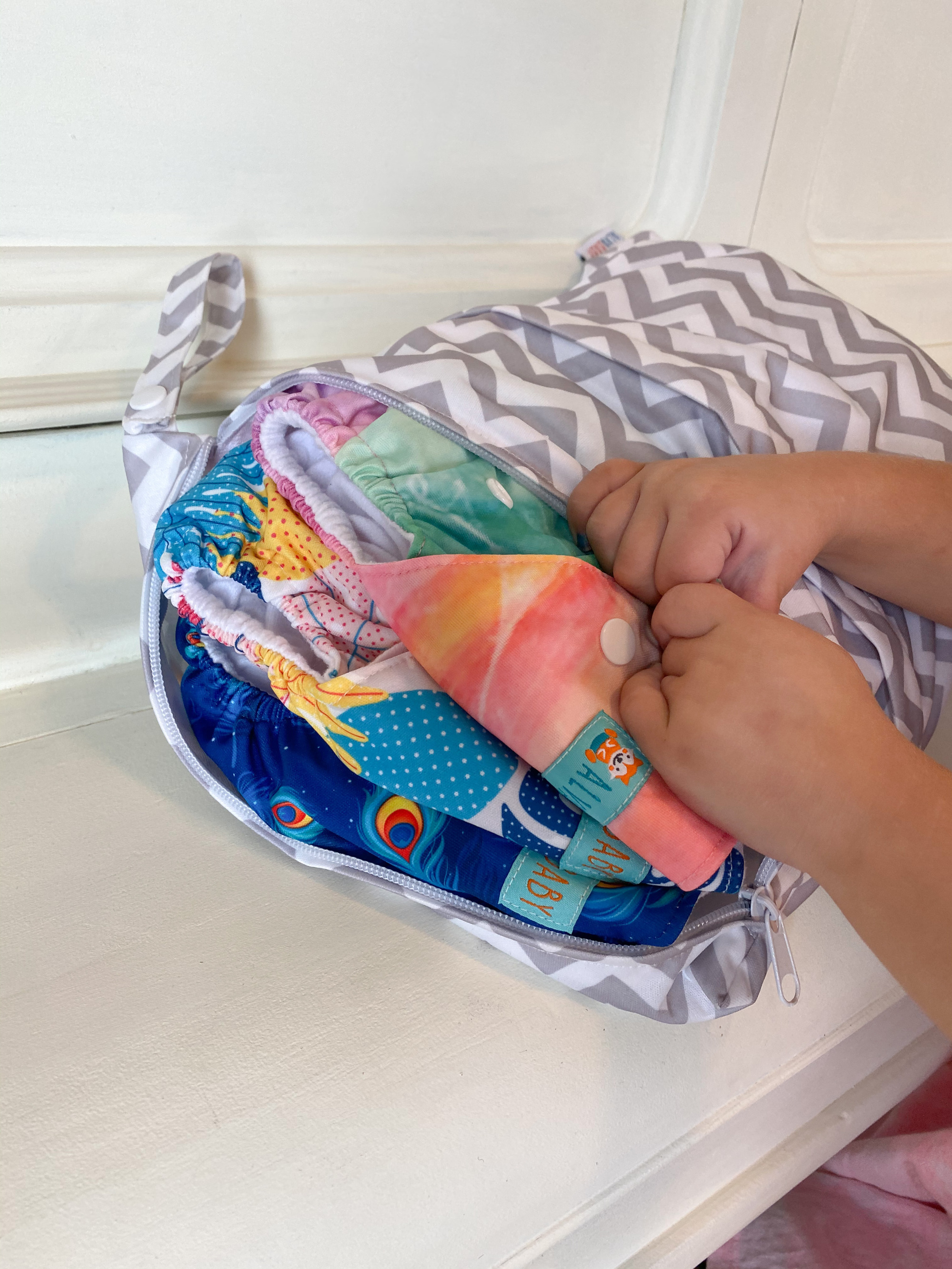 ALVABABY Diaper Wet/Dry Bag Waterproof Reusable with Two Zippered Pockets for Cloth Diapers, Swimsuits, Travel, and Gym (L-S33A)