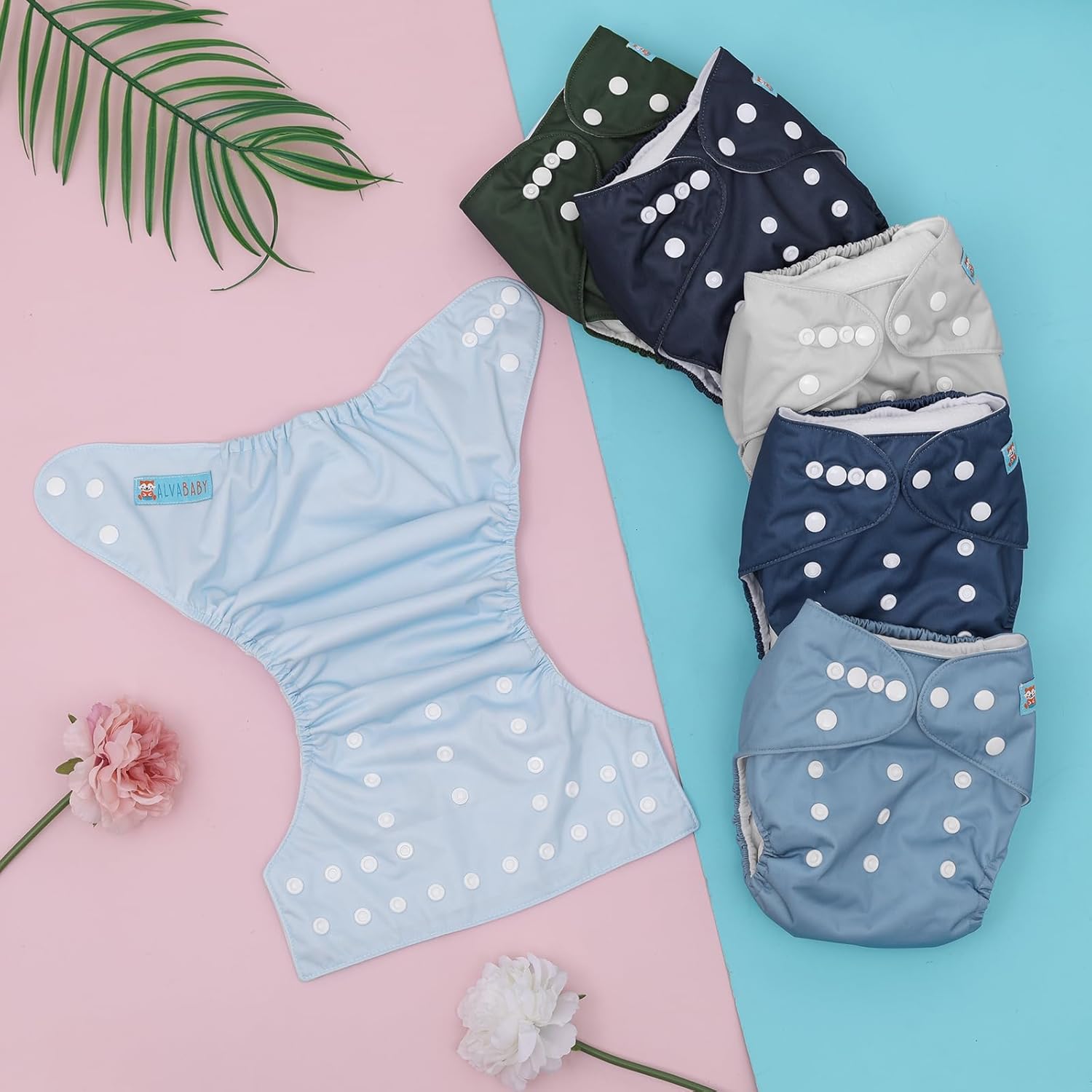 ALVABABY Solid Cloth Diaper - One Size Adjustable Washable & Reusable Diaper with Pocket for Babies (Eclipse, B35A)