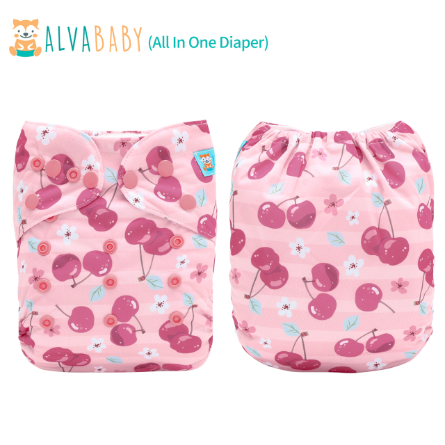 All In One Diaper with Pocket Sewn-in one 4-layer Bamboo blend insert-Cherry(AO-EW27A)