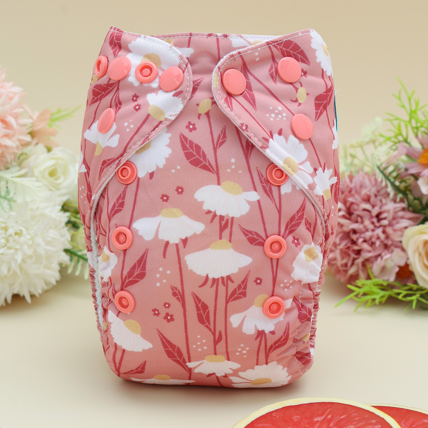 Newborn all In One Diaper with Pocket Sewn-in one Newborn 4-layer Bamboo blend insert-Flowers(SAO-EW29A)