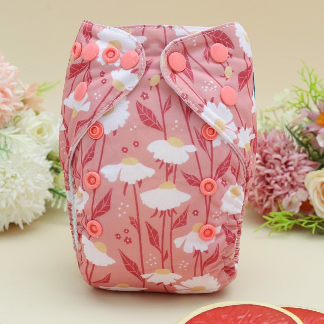Newborn all In One Diaper with Pocket Sewn-in one Newborn 4-layer Bamboo blend insert-Flowers(SAO-EW29A)