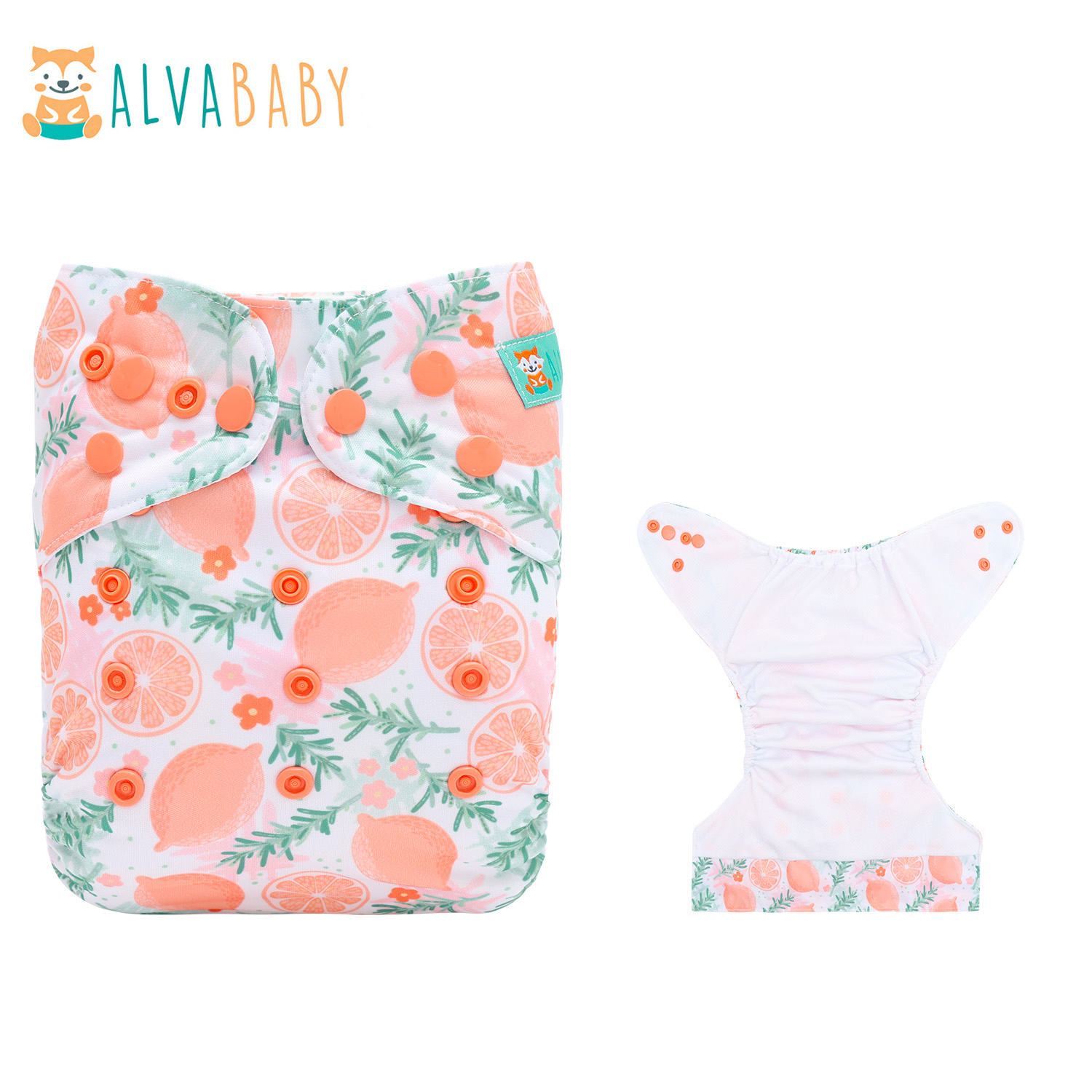 ALVABABY AWJ Lining Cloth Diaper with Tummy Panel for Babies -Orange (WJT-EW28A)