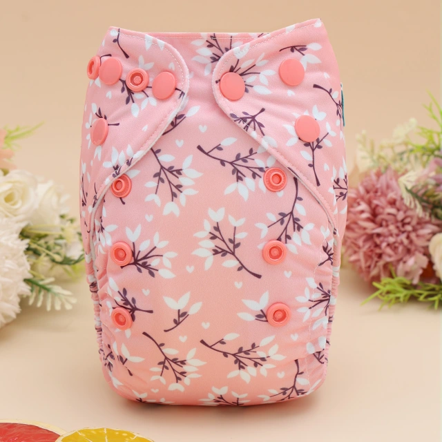 Newborn all In One Diaper with Pocket Sewn-in one Newborn 4-layer Bamboo blend insert-Flowers(SAO-EW32A)