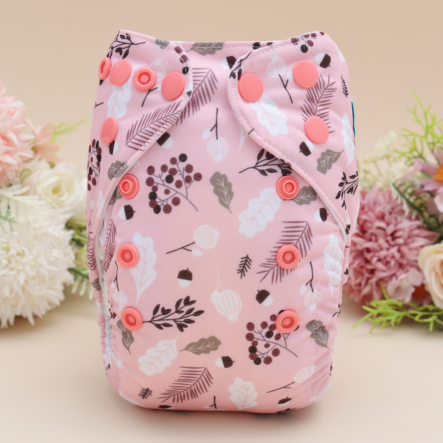 Newborn all In One Diaper with Pocket Sewn-in one Newborn 4-layer Bamboo blend insert-Flowers(SAO-EW30A)