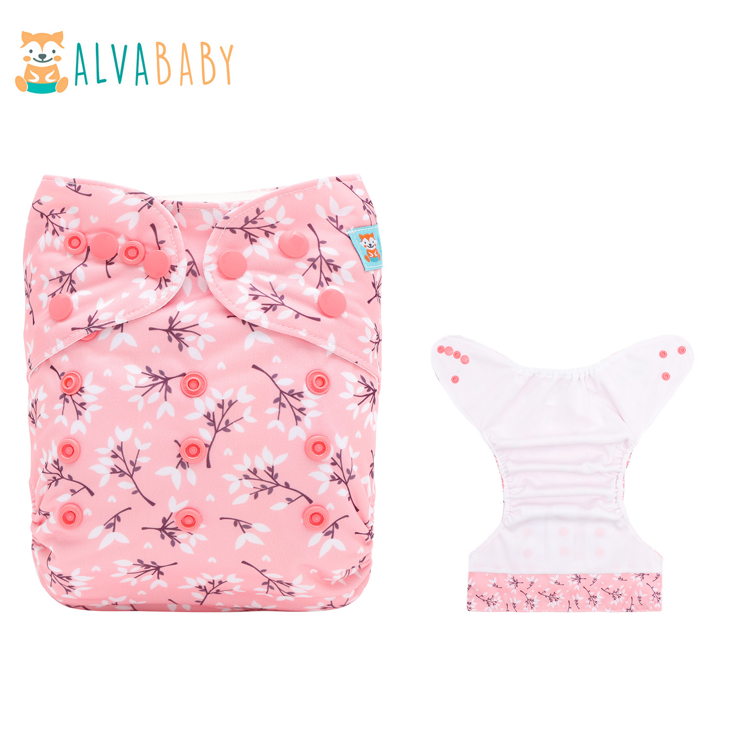 ALVABABY AWJ Lining Cloth Diaper with Tummy Panel for Babies -Flowers (WJT-EW32A)