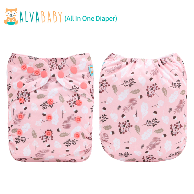 All In One Diaper with Pocket Sewn-in one 4-layer Bamboo blend insert-Flowers(AO-EW30A)