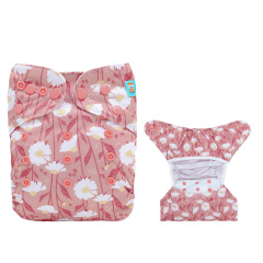 Reusable Cloth Diaper Cover with Snap Closure Cloth Diaper Shell for Prefold Flat or Fitted Diaper Inserts -Flowers(DC-EW29A)