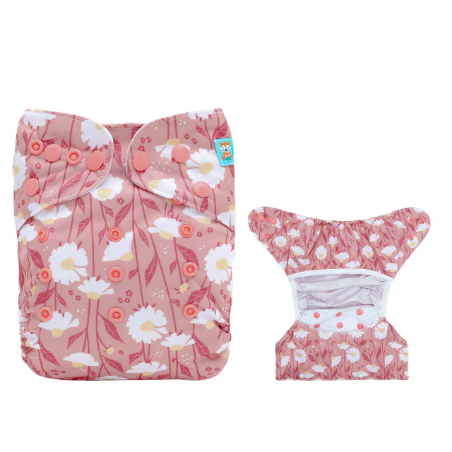 Reusable Cloth Diaper Cover with Snap Closure Cloth Diaper Shell for Prefold Flat or Fitted Diaper Inserts -Flowers(DC-EW29A)