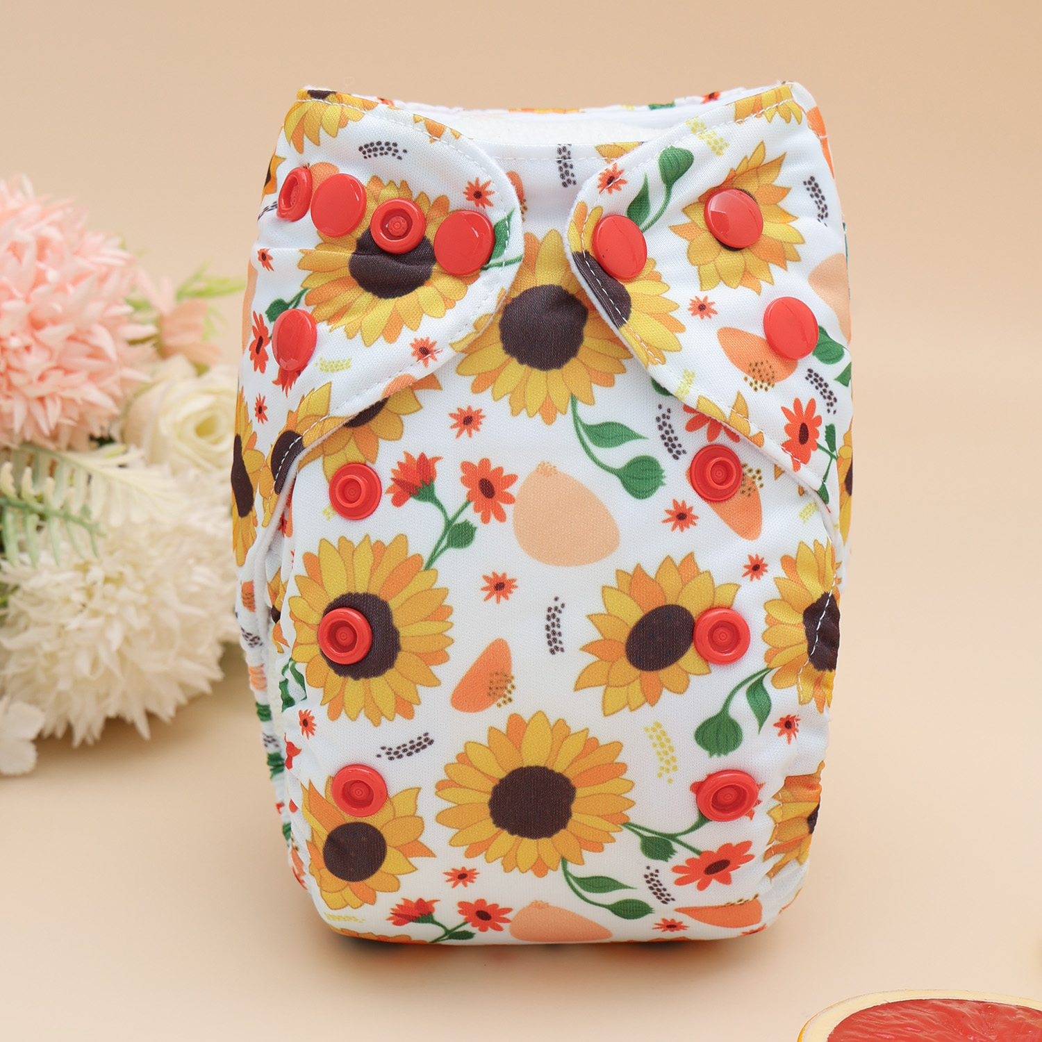 Newborn all In One Diaper with Pocket Sewn-in one Newborn 4-layer Bamboo blend insert-Sunflowers(SAO-EW33A)