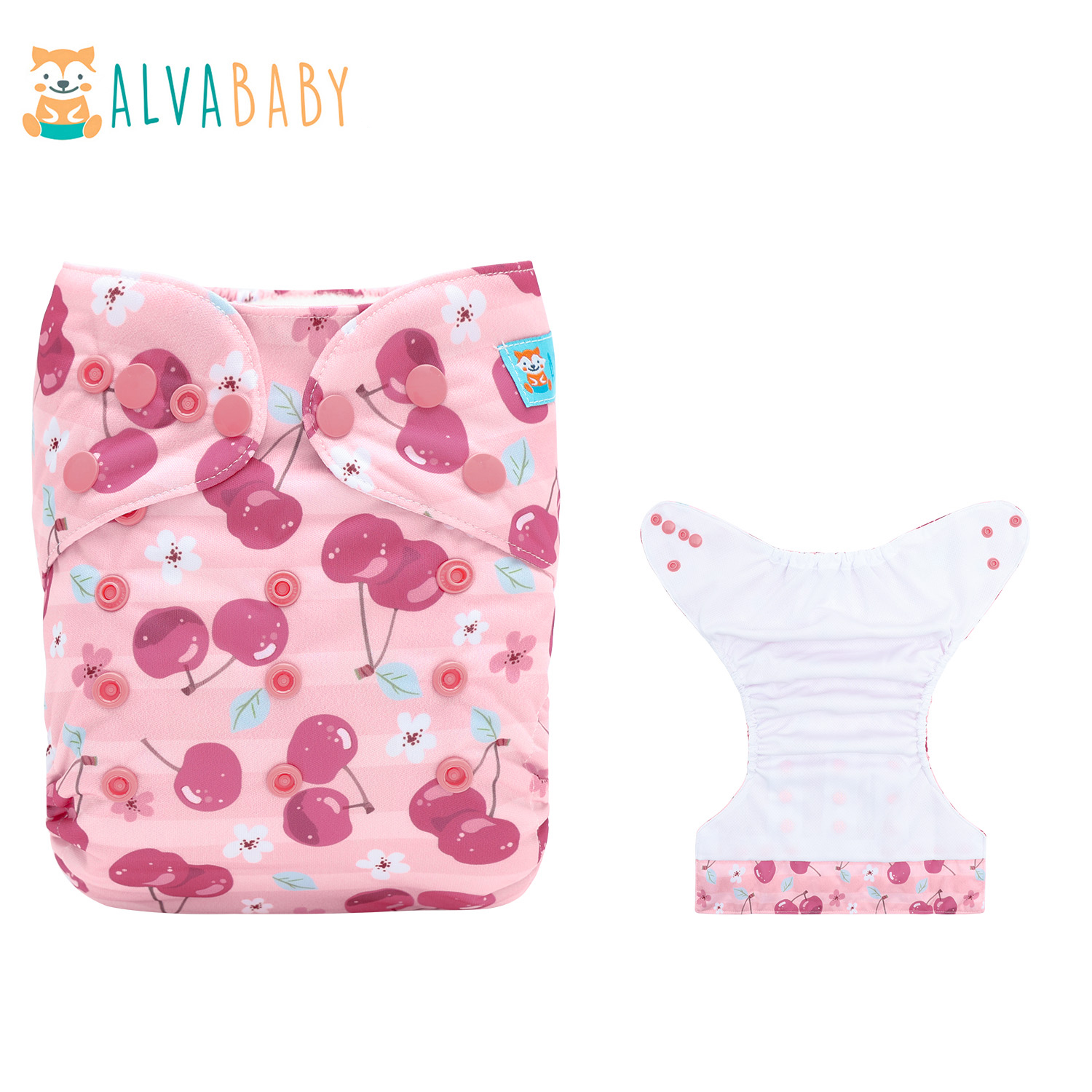 ALVABABY AWJ Lining Cloth Diaper with Tummy Panel for Babies -Cherry (WJT-EW27A)