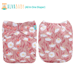 All In One Diaper with Pocket Sewn-in one 4-layer Bamboo blend insert-Flowers(AO-EW29A)