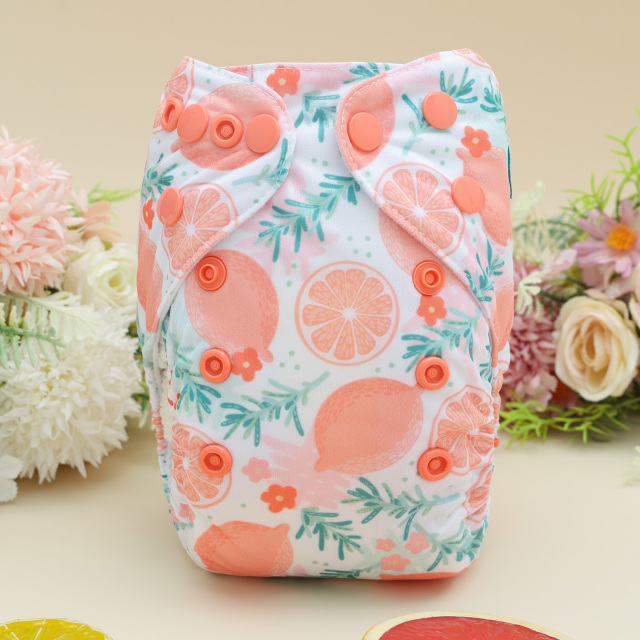 Newborn all In One Diaper with Pocket Sewn-in one Newborn 4-layer Bamboo blend insert-Lemon(SAO-EW28A)