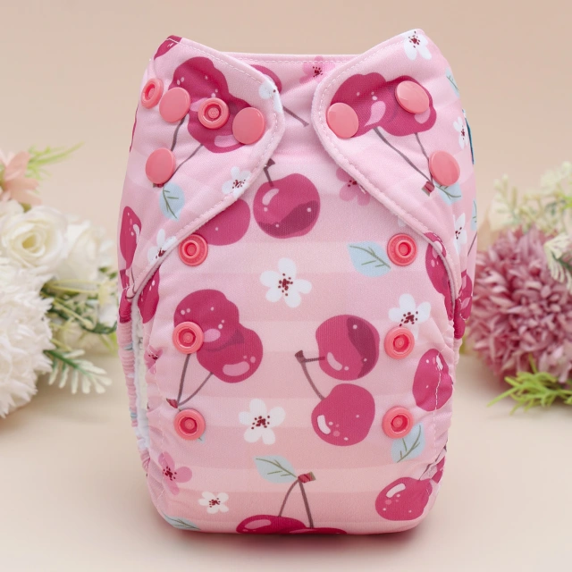 Newborn all In One Diaper with Pocket Sewn-in one Newborn 4-layer Bamboo blend insert-Cherry(SAO-EW27A)