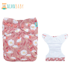 ALVABABY AWJ Lining Cloth Diaper with Tummy Panel for Babies -Flowers (WJT-EW29A)