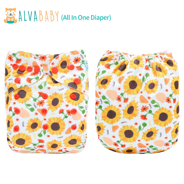 All In One Diaper with Pocket Sewn-in one 4-layer Bamboo blend insert-Sunflower(AO-EW33A)