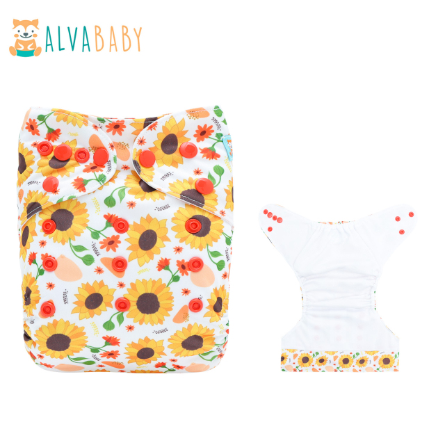 ALVABABY AWJ Lining Cloth Diaper with Tummy Panel for Babies -Sunflower (WJT-EW33A)