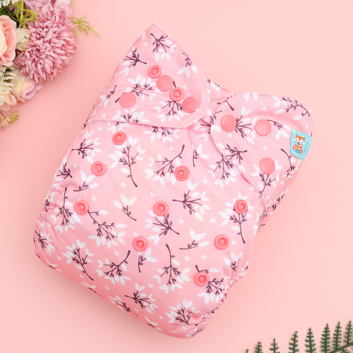 All In One Diaper with Pocket Sewn-in one 4-layer Bamboo blend insert-Flowers(AO-EW32A)