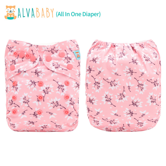 All In One Diaper with Pocket Sewn-in one 4-layer Bamboo blend insert-Flowers(AO-EW32A)