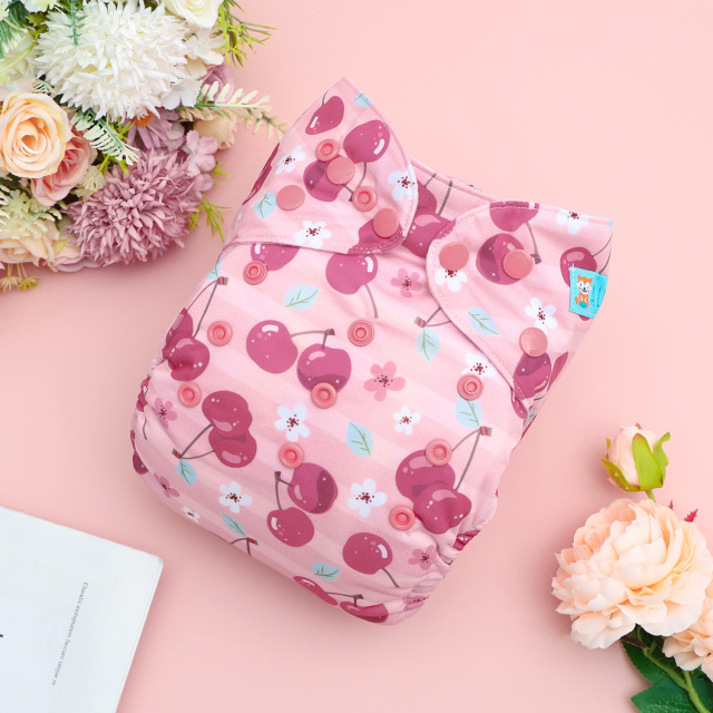 All In One Diaper with Pocket Sewn-in one 4-layer Bamboo blend insert-Cherry(AO-EW27A)