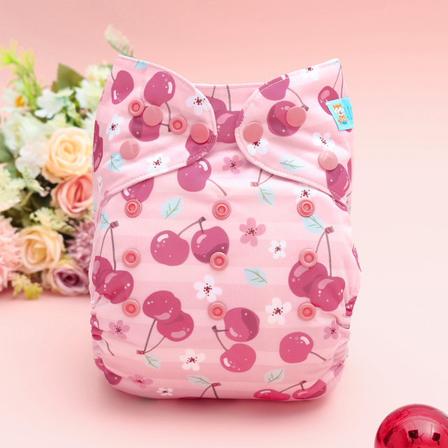All In One Diaper with Pocket Sewn-in one 4-layer Bamboo blend insert-Cherry(AO-EW27A)