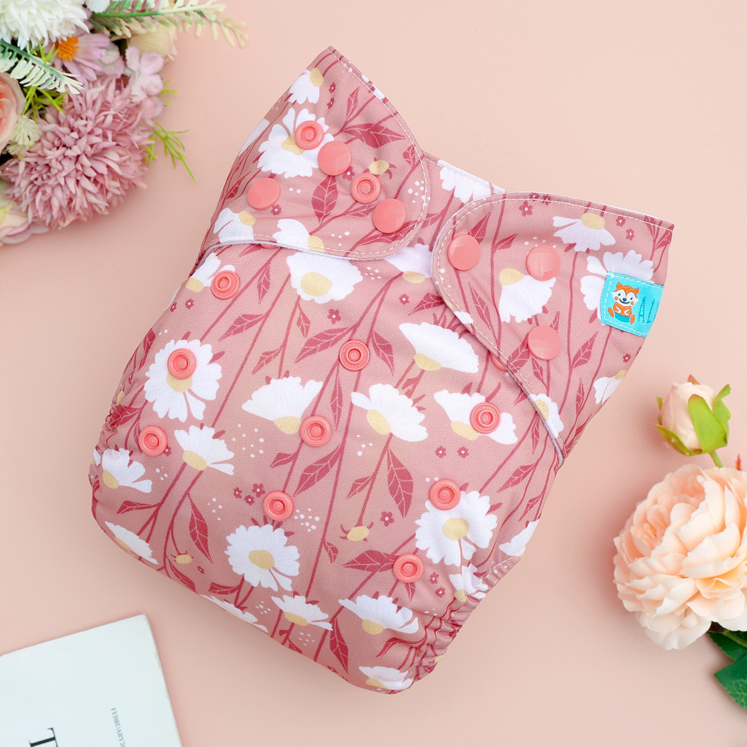 All In One Diaper with Pocket Sewn-in one 4-layer Bamboo blend insert-Flowers(AO-EW29A)