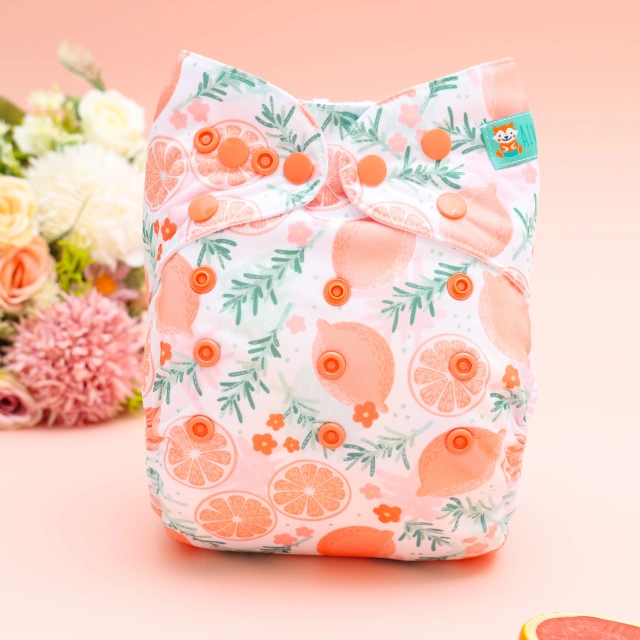 All In One Diaper with Pocket Sewn-in one 4-layer Bamboo blend insert-Lemon(AO-EW28A)