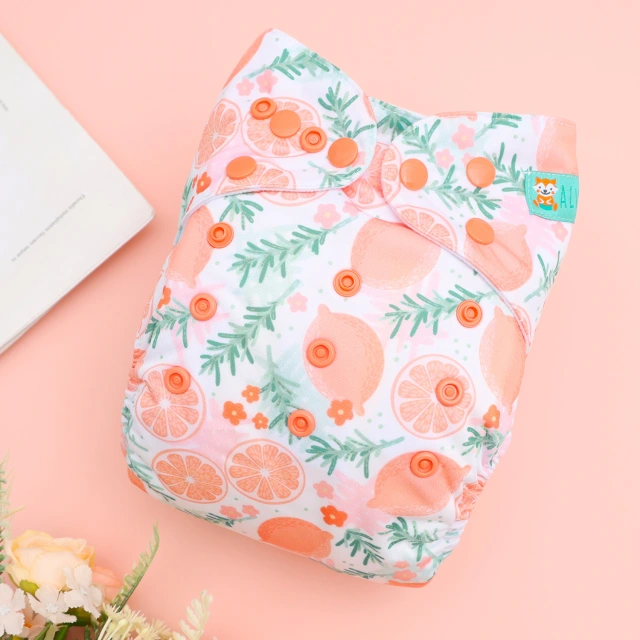 All In One Diaper with Pocket Sewn-in one 4-layer Bamboo blend insert-Lemon(AO-EW28A)