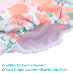 All In One Diaper with Pocket Sewn-in one 4-layer Bamboo blend insert-Lemon(AO-EW28A)