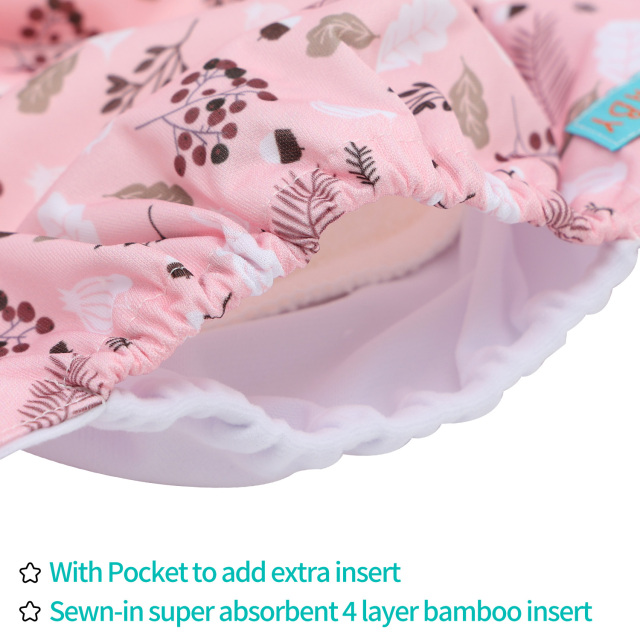 All In One Diaper with Pocket Sewn-in one 4-layer Bamboo blend insert-Flowers(AO-EW30A)