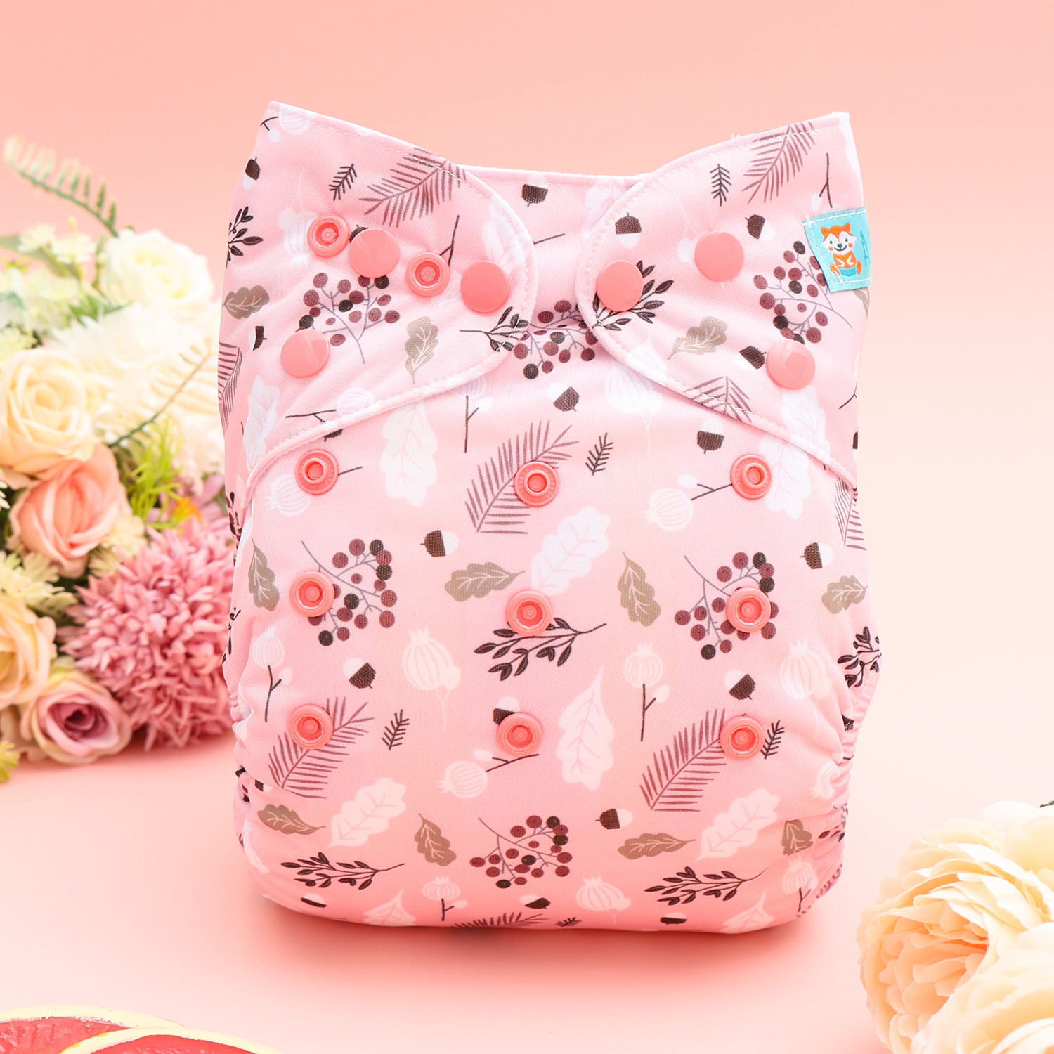 All In One Diaper with Pocket Sewn-in one 4-layer Bamboo blend insert-Flowers(AO-EW30A)