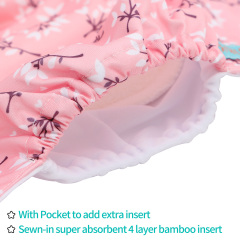 All In One Diaper with Pocket Sewn-in one 4-layer Bamboo blend insert-Flowers(AO-EW32A)