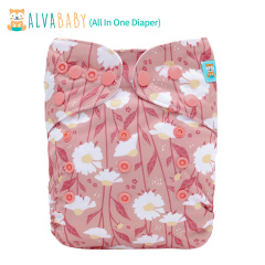 All In One Diaper with Pocket Sewn-in one 4-layer Bamboo blend insert-Flowers(AO-EW29A)